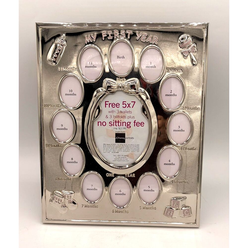 Vintage Silver Plate My First Year Baby Photo Frame JCPenney Tabletop